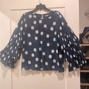 Chicos silk and rayon polka dot blouse with ruffled sleeve and lightweight